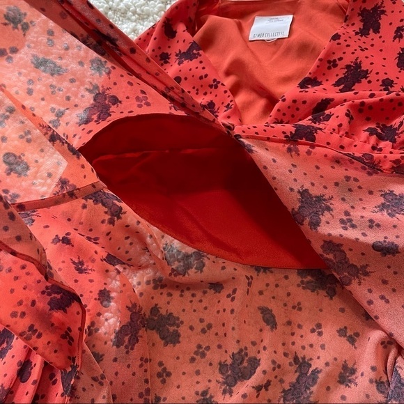 𝅺c/meo Collective Flowy Coral orange floral Long sleeve Blouse Small - Picture 8 of 8